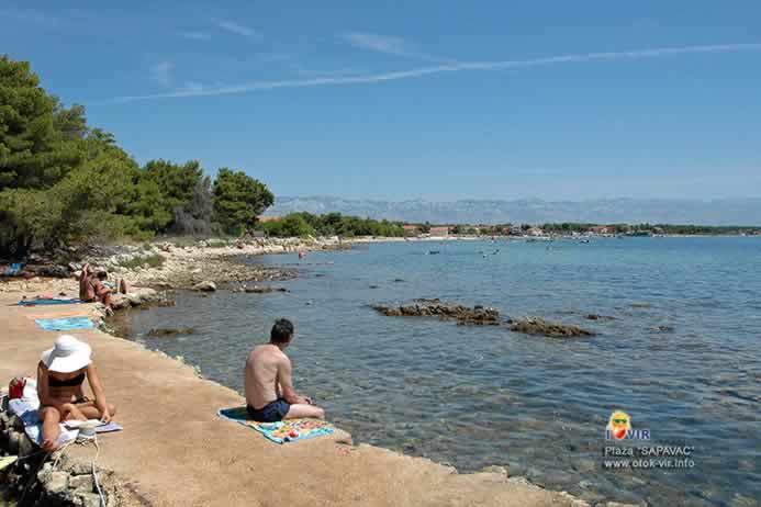 Turisti odmaraju na plaži uz plavo more i borovu šumu