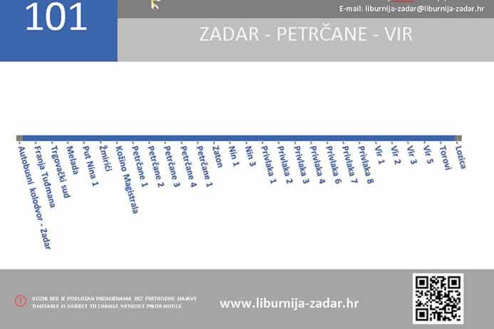 Stajališta autobusa Zadar Petrčane Vir Petrčane Zadar linije 101