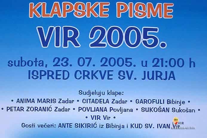 Plakat Večer dalmatinske klapske pisme otok Vir